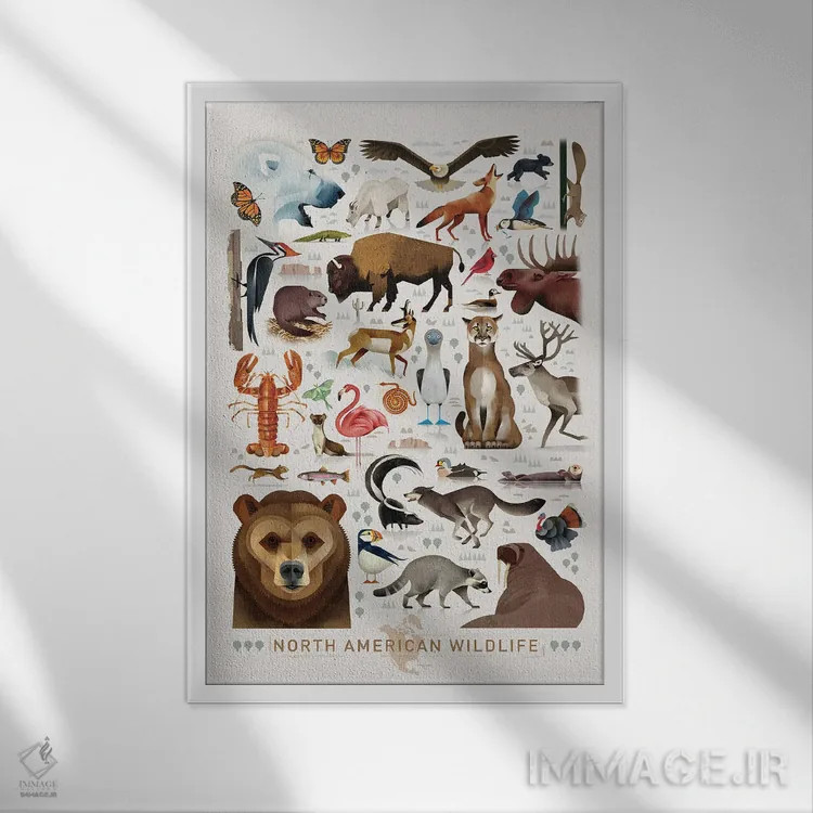 تابلو دکوراتیو حیات وحش آمریکای شمالی اثر دیتر براون - نمای قابدار سفید