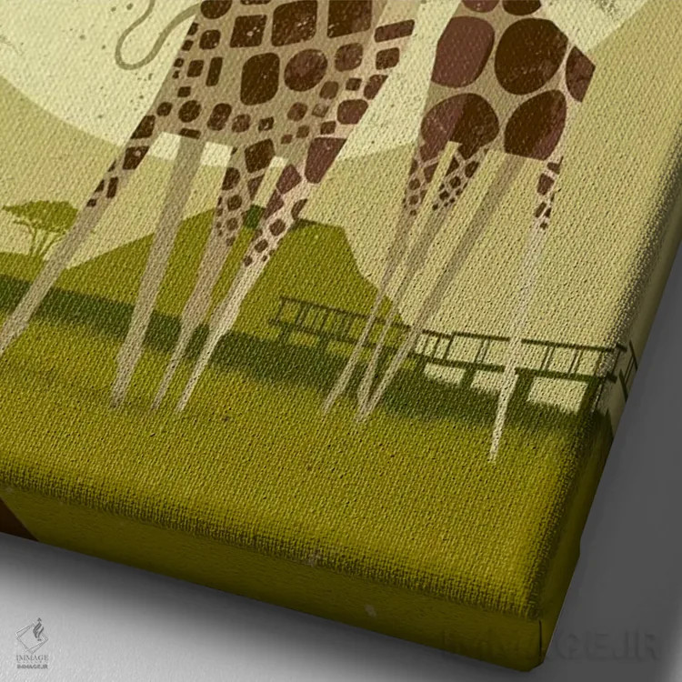 تابلو مدرن زرافه ها اثر دیتر براون - نمای نزدیک بافت بوم