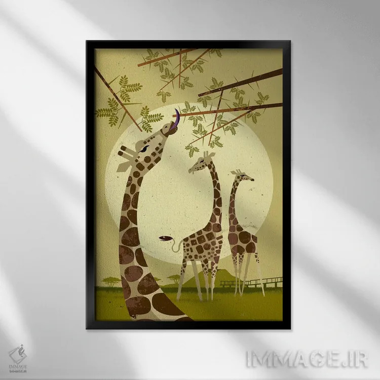 تابلو مدرن زرافه ها اثر دیتر براون - نمای قابدار مشکی