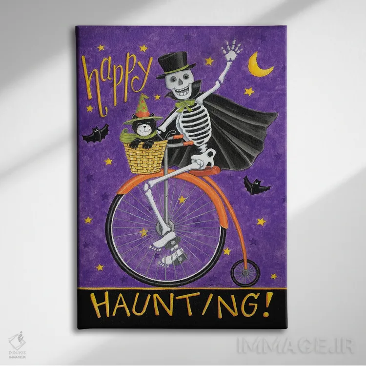 تابلو دکوراتیو اسکلت روی دوچرخه اثر دب استرین - نمای روبهرو روی دیوار