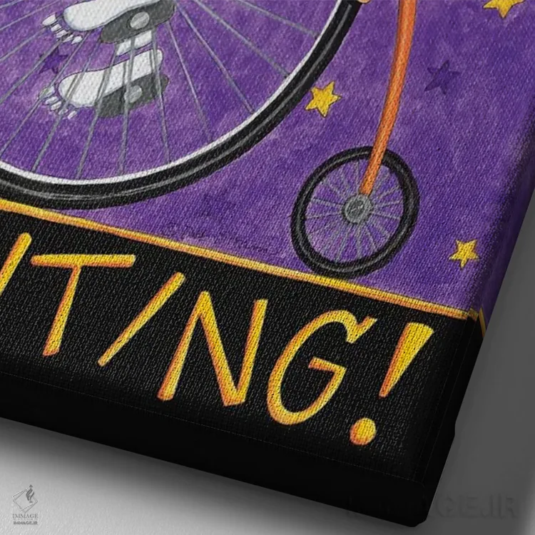 تابلو دکوراتیو اسکلت روی دوچرخه اثر دب استرین - نمای نزدیک بافت بوم