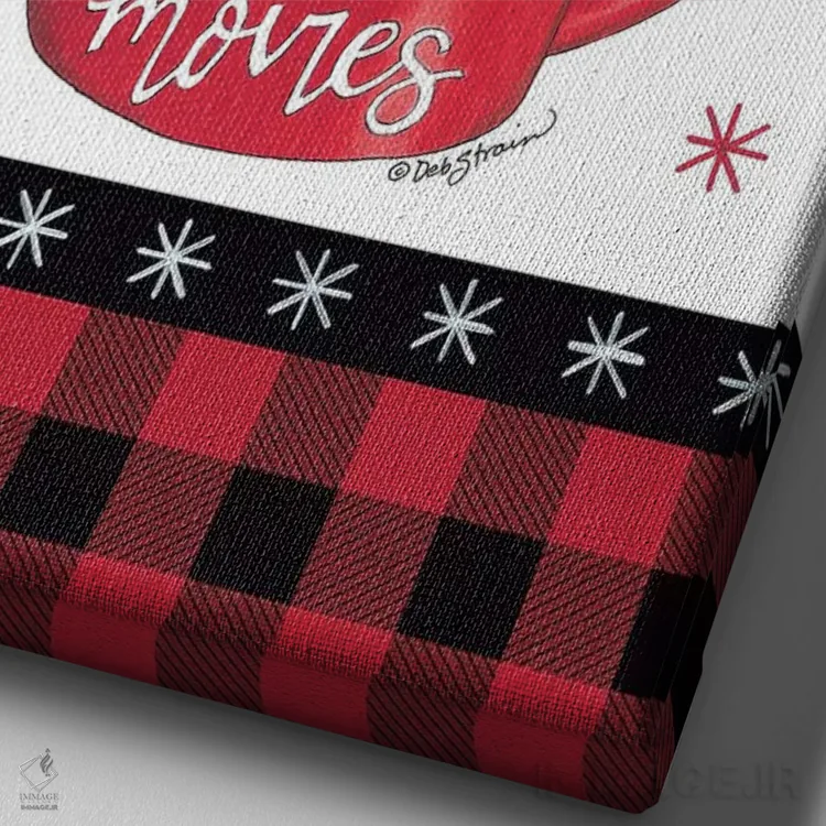 تابلو دکوراتیو نوشیدنی گرم شکلاتی و فیلم های کریسمس اثر دب استرین - نمای نزدیک بافت بوم