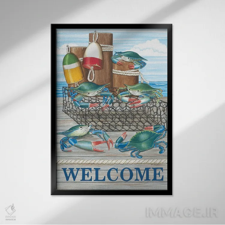 تابلو دکوراتیو خوش آمدگویی خرچنگ اثر دب استرین - نمای قابدار مشکی