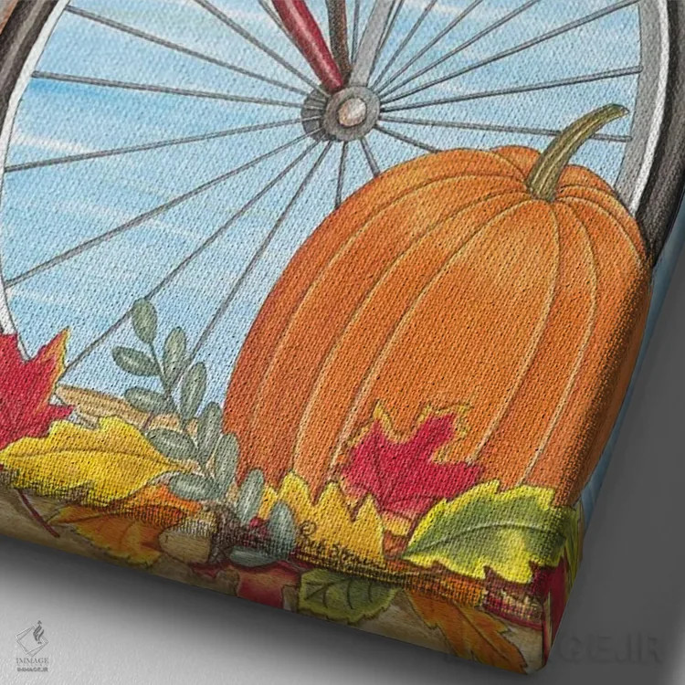 تابلو دکوراتیو دوچرخه پاییزی اثر دب استرین - نمای نزدیک بافت بوم