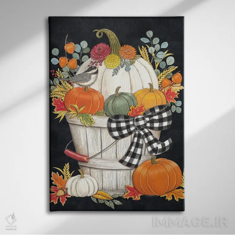 تابلو دکوراتیو سطل پاییزی با چکیده اثر دب استرین - نمای روبهرو روی دیوار