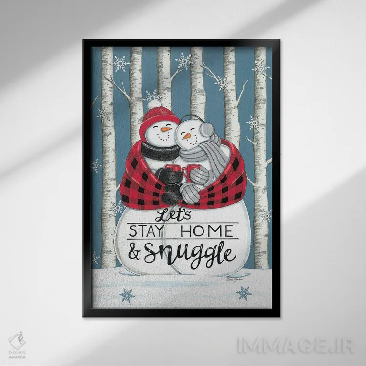 تابلو دکوراتیو بیا در خانه بمانیم و کنار هم باشیم اثر دب استرین - نمای قابدار مشکی