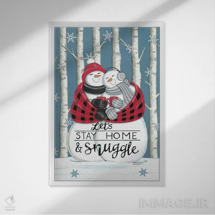 تابلو دکوراتیو بیا در خانه بمانیم و کنار هم باشیم اثر دب استرین - نمای قابدار سفید