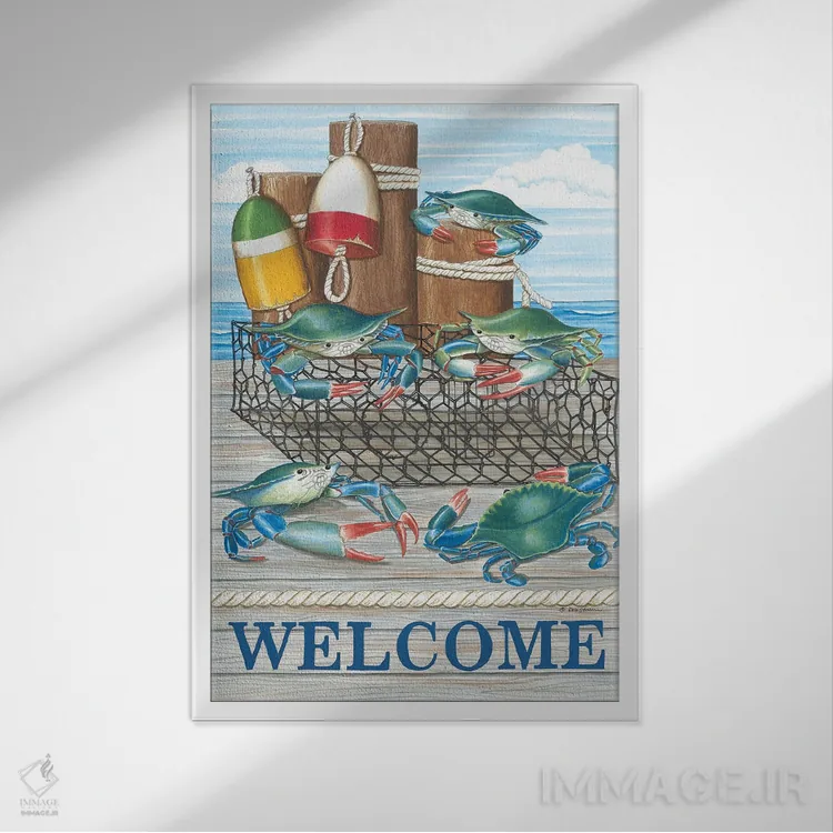 تابلو دکوراتیو خوش آمدگویی خرچنگ اثر دب استرین - نمای قابدار سفید