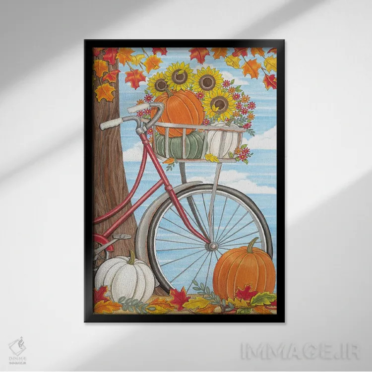 تابلو دکوراتیو دوچرخه پاییزی اثر دب استرین - نمای قابدار مشکی