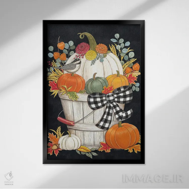 تابلو دکوراتیو سطل پاییزی با چکیده اثر دب استرین - نمای قابدار مشکی