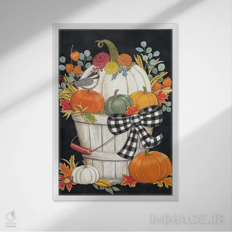 تابلو دکوراتیو سطل پاییزی با چکیده اثر دب استرین - نمای قابدار سفید