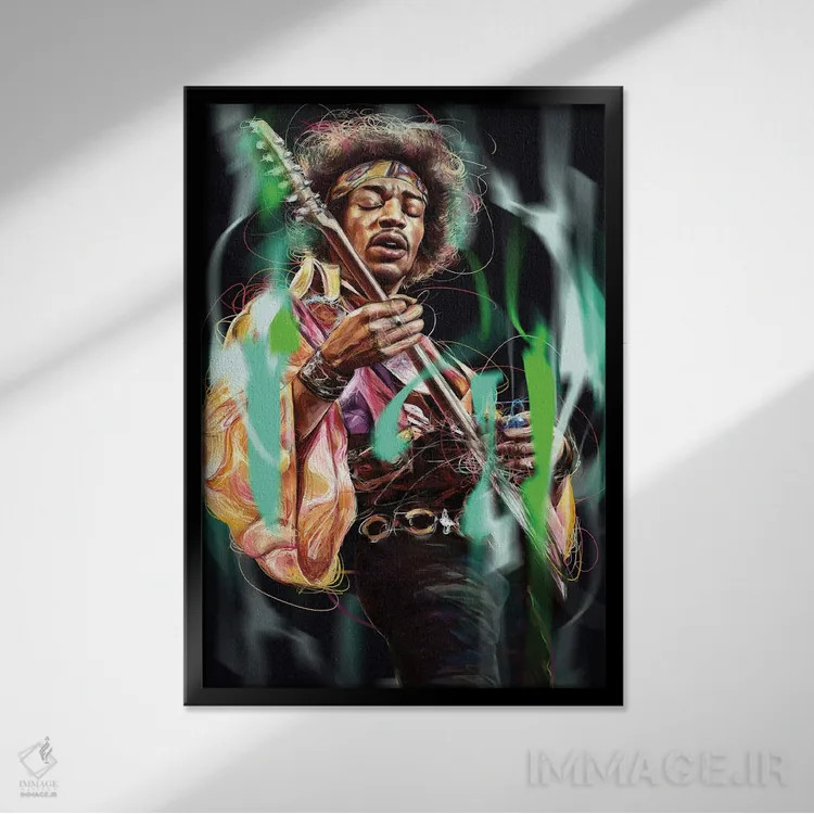 تابلو دکوراتیو جیمی هندریکس اثر دمیتری بلف - نمای قابدار مشکی