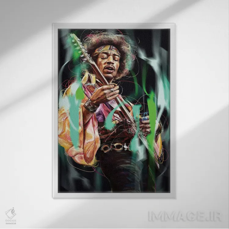 تابلو دکوراتیو جیمی هندریکس اثر دمیتری بلف - نمای قابدار سفید