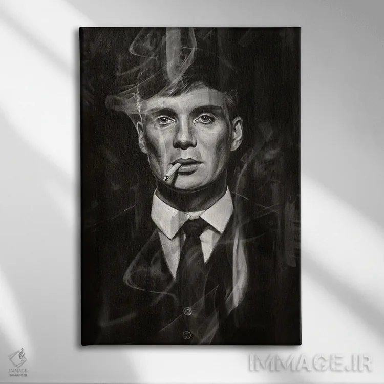 تابلو دکوراتیو پیکی بلایندرز، سیاه و سفید اثر دمیتری بلف - نمای روبهرو روی دیوار