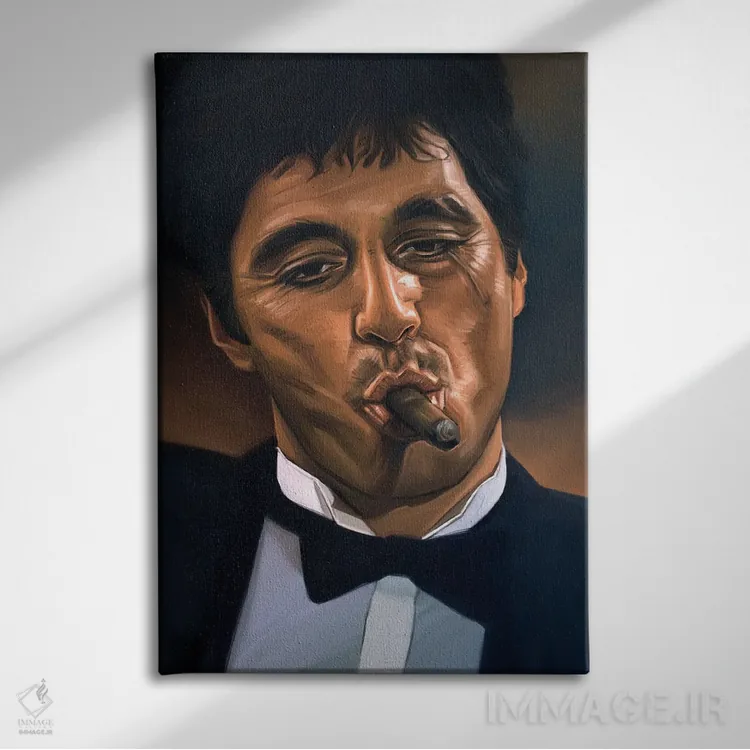 تابلو دکوراتیو صورت زخمی، تونی مونتانا اثر دمیتری بلف - نمای روبهرو روی دیوار