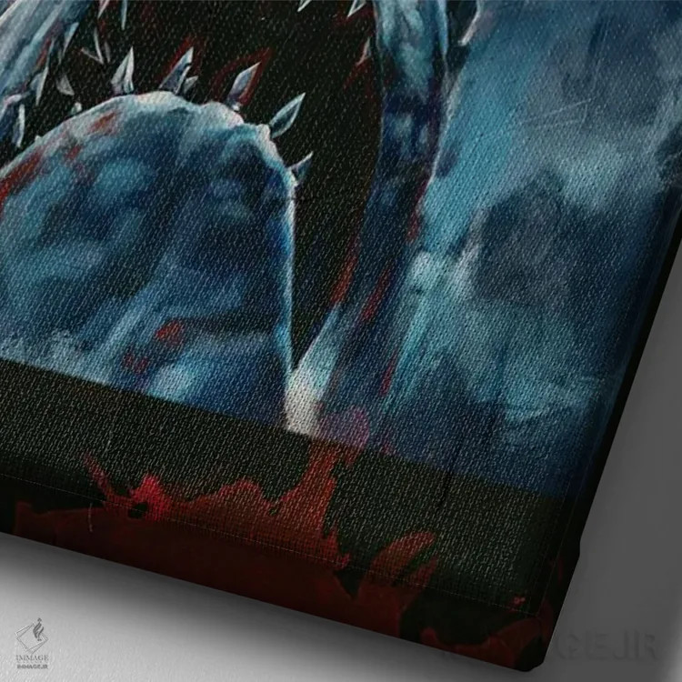 تابلو دکوراتیو پوستر فیلم آرواره ها اثر دمیتری بلف - نمای نزدیک بافت بوم