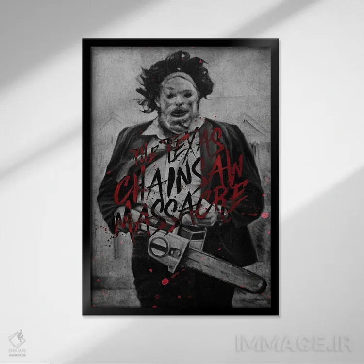 تابلو دکوراتیو قتل عام با اره برقی در تگزاس اثر دمیتری بلف - نمای قابدار مشکی