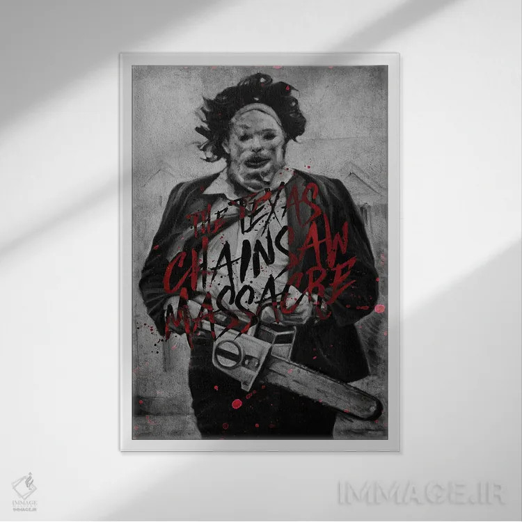 تابلو دکوراتیو قتل عام با اره برقی در تگزاس اثر دمیتری بلف - نمای قابدار سفید