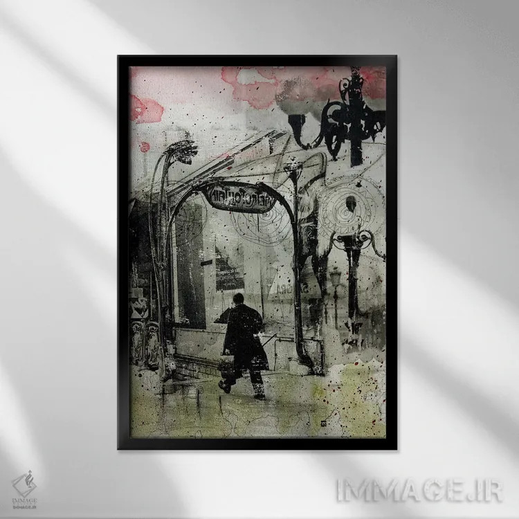 تابلو دکوراتیو ساعت شلوغی اثر دی بی واترمن - نمای قابدار مشکی