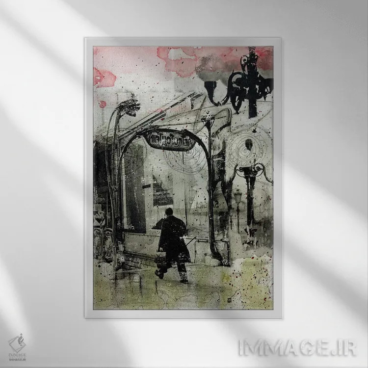 تابلو دکوراتیو ساعت شلوغی اثر دی بی واترمن - نمای قابدار سفید