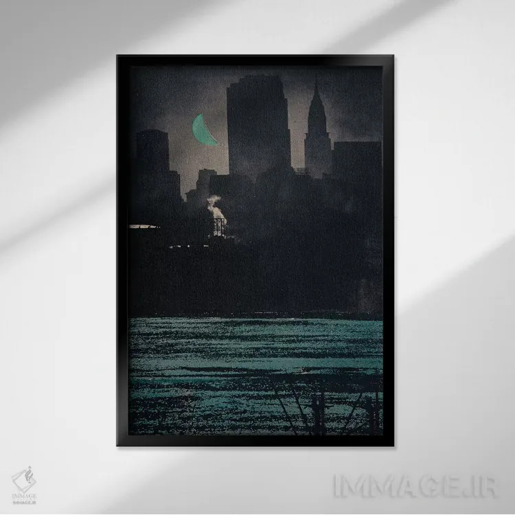 تابلو دکوراتیو هادسون در شب اثر دی بی واترمن - نمای قابدار مشکی