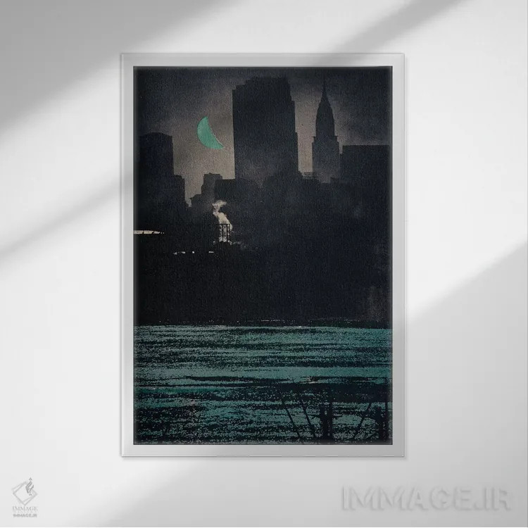 تابلو دکوراتیو هادسون در شب اثر دی بی واترمن - نمای قابدار سفید