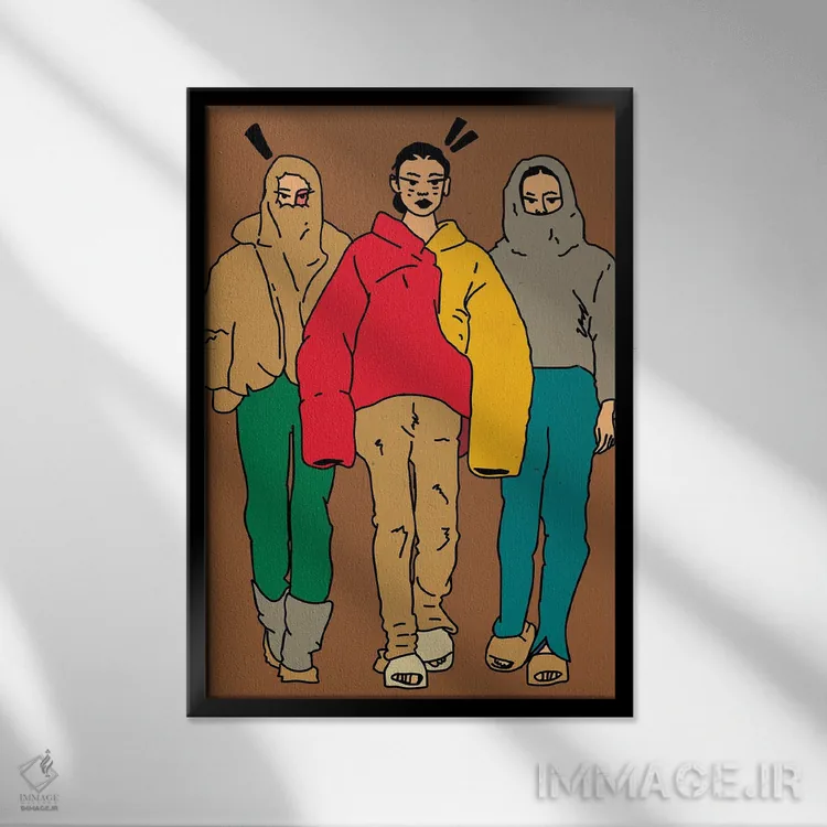 تابلو دکوراتیو دختران استریت ور اثر دای کریس آرت - نمای قابدار مشکی