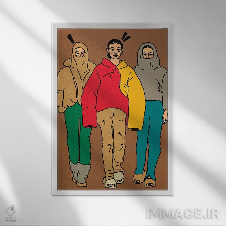 تابلو دکوراتیو دختران استریت ور اثر دای کریس آرت - نمای قابدار سفید