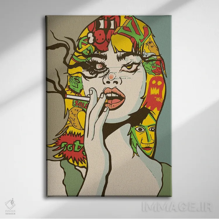 تابلو دکوراتیو دختر با سیگار MMXXII اثر دای کریس آرت - نمای روبهرو روی دیوار