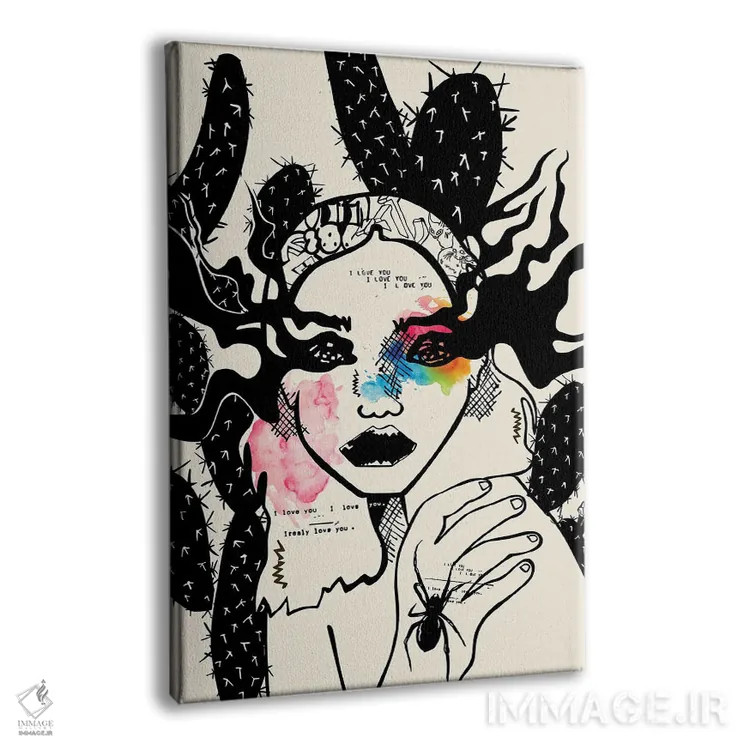 تابلو مینیمال دختر با کاکتوس اثر دای کریس آرت - نمای پرسپکتیو محصول