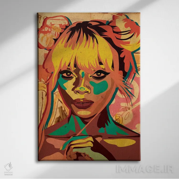 تابلو دکوراتیو دختر با موی گوجه ای اثر دای کریس آرت - نمای روبهرو روی دیوار