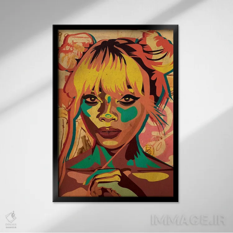 تابلو دکوراتیو دختر با موی گوجه ای اثر دای کریس آرت - نمای قابدار مشکی