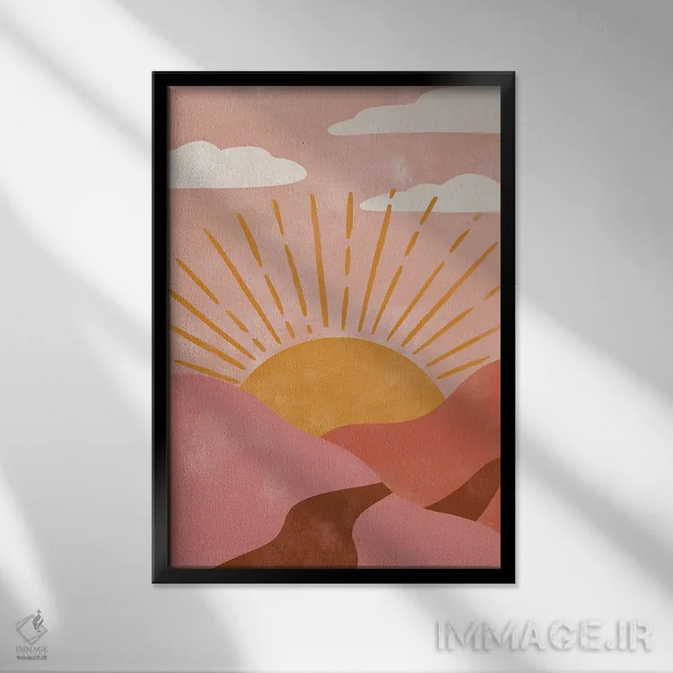 تابلو مدرن خورشید صحرا اثر دبورا کوریل - نمای قابدار مشکی