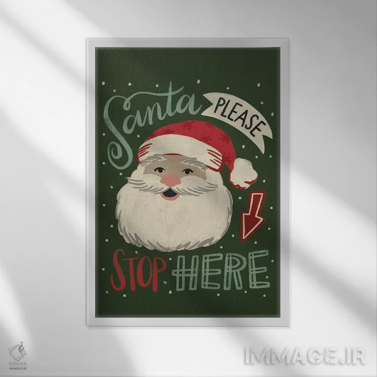 تابلو دکوراتیو بابانوئل لطفا اینجا توقف کن اثر دبورا کوریل - نمای قابدار سفید