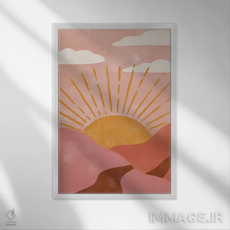 تابلو مدرن خورشید صحرا اثر دبورا کوریل - نمای قابدار سفید