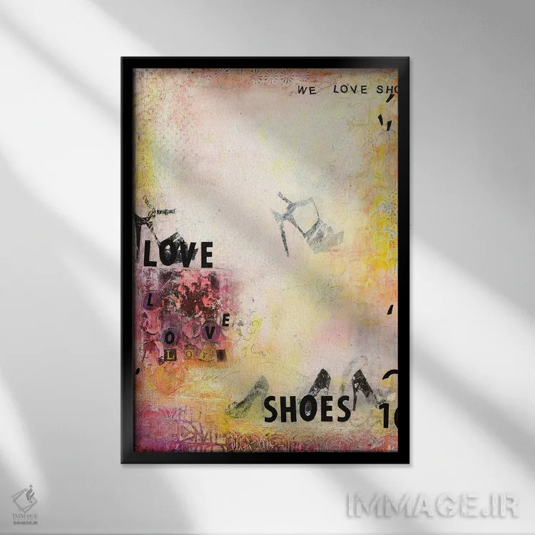 تابلو مینیمال عاشق کفش ها هستیم ۲ اثر دب چانی - نمای قابدار مشکی