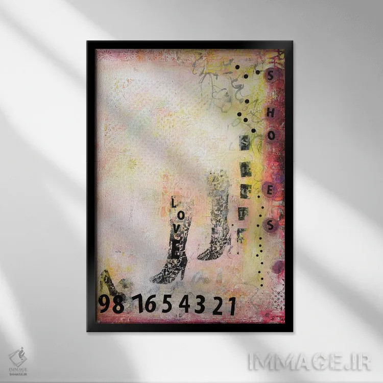 تابلو مینیمال عاشق کفش ها هستیم ۱ اثر دب چانی - نمای قابدار مشکی