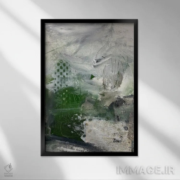 تابلو انتزاعی دلتنگی برای گلبرگ ها در زمستان اثر دب چانی - نمای قابدار مشکی
