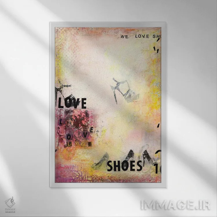 تابلو مینیمال عاشق کفش ها هستیم ۲ اثر دب چانی - نمای قابدار سفید