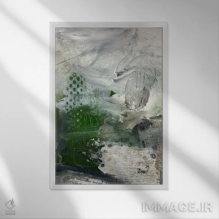 تابلو انتزاعی دلتنگی برای گلبرگ ها در زمستان اثر دب چانی - نمای قابدار سفید