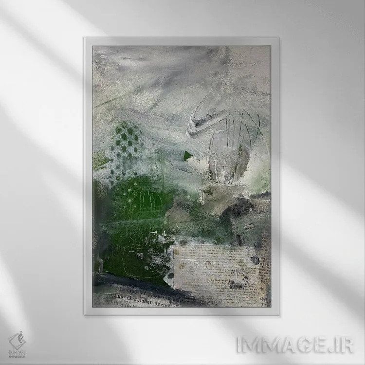 تابلو انتزاعی دلتنگی برای گلبرگ ها در زمستان اثر دب چانی - نمای قابدار سفید