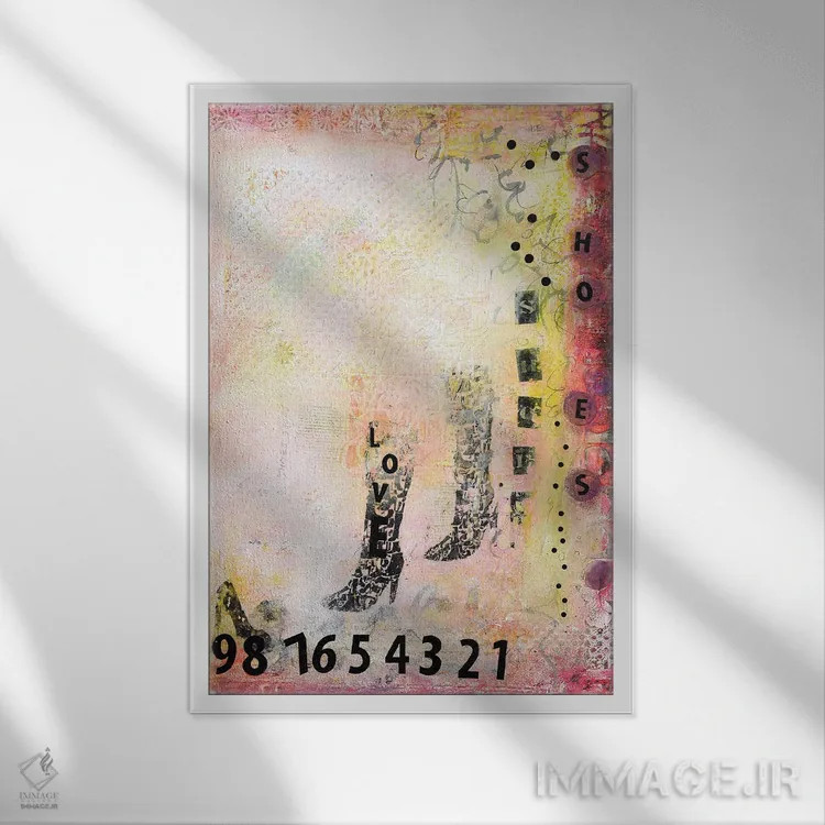 تابلو مینیمال عاشق کفش ها هستیم ۱ اثر دب چانی - نمای قابدار سفید