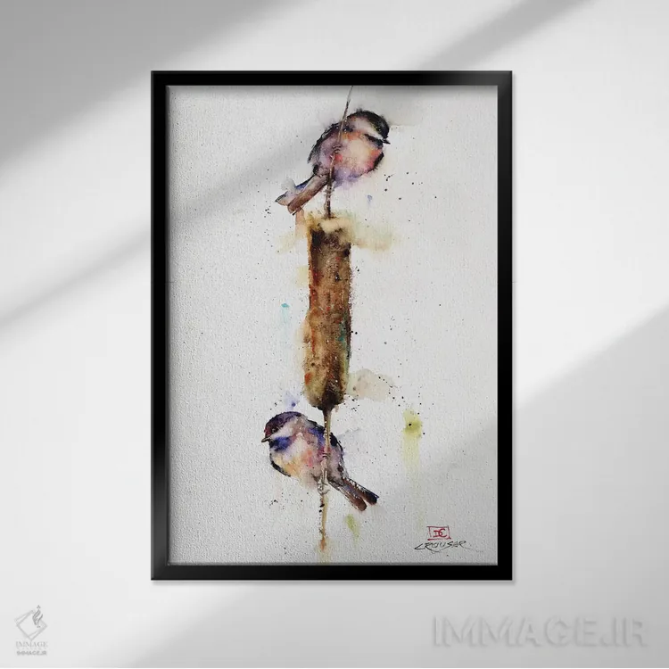 تابلو دکوراتیو گفتگو کنار گیاه دم گربه ای شماره دو اثر باور کراوزر - نمای قابدار مشکی