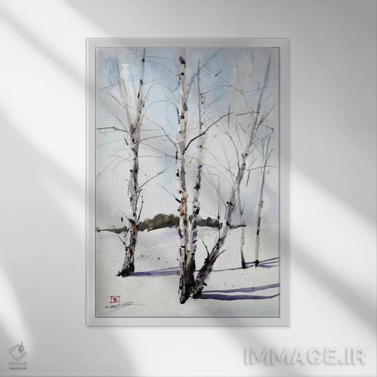 تابلو دکوراتیو درختان توس اثر باور کراوزر - نمای قابدار سفید