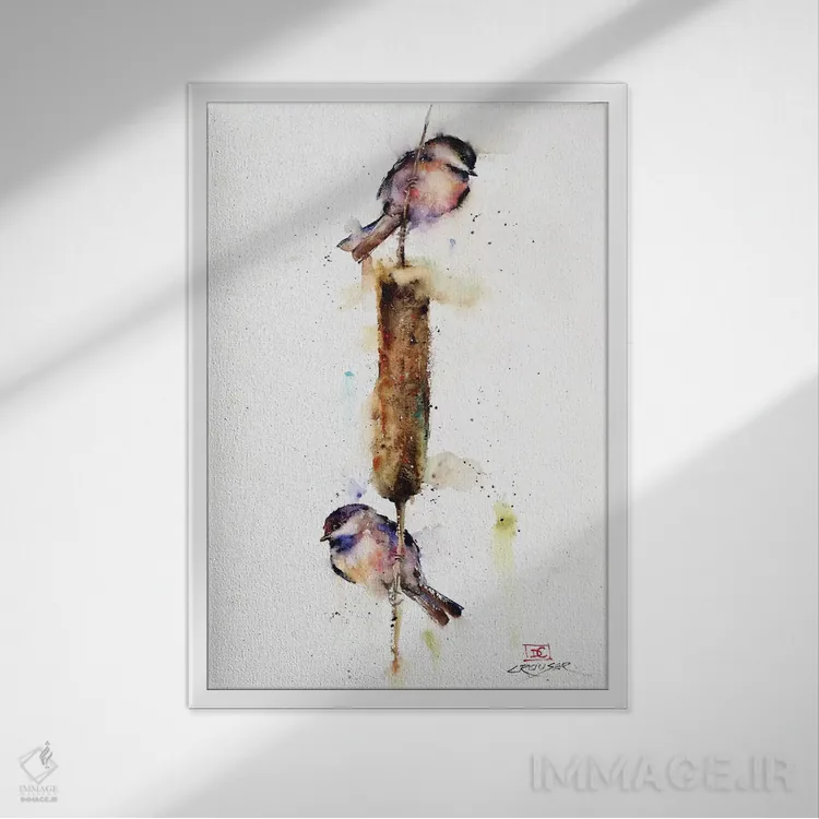 تابلو دکوراتیو گفتگو کنار گیاه دم گربه ای شماره دو اثر باور کراوزر - نمای قابدار سفید