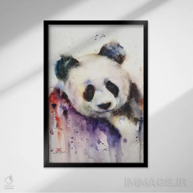 تابلو دکوراتیو پاندا اثر باور کراوزر - نمای قابدار مشکی