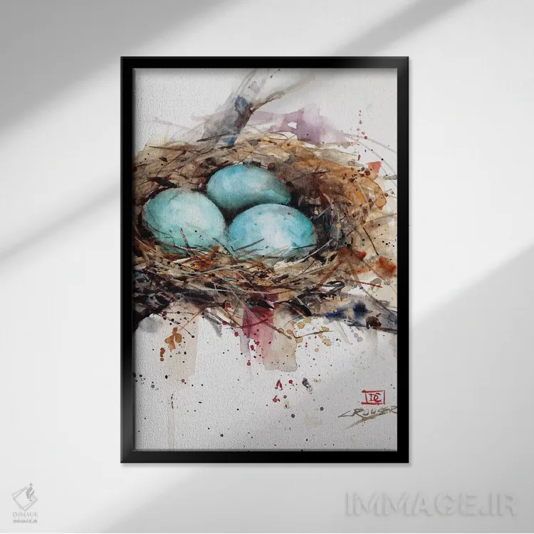 تابلو دکوراتیو لانه رابین ها اثر باور کراوزر - نمای قابدار مشکی