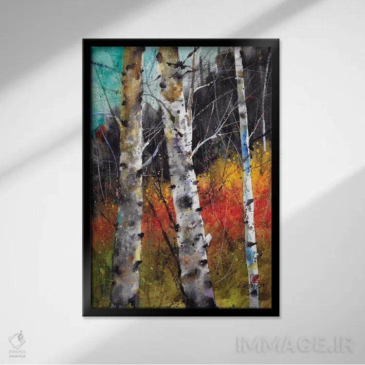 تابلو دکوراتیو درختان در آتش اثر باور کراوزر - نمای قابدار مشکی