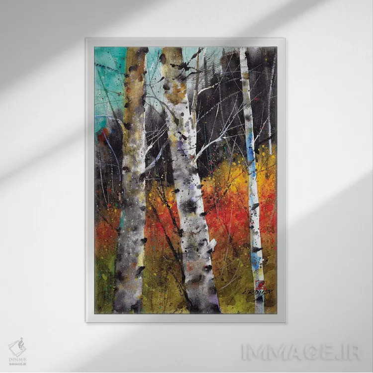 تابلو دکوراتیو درختان در آتش اثر باور کراوزر - نمای قابدار سفید