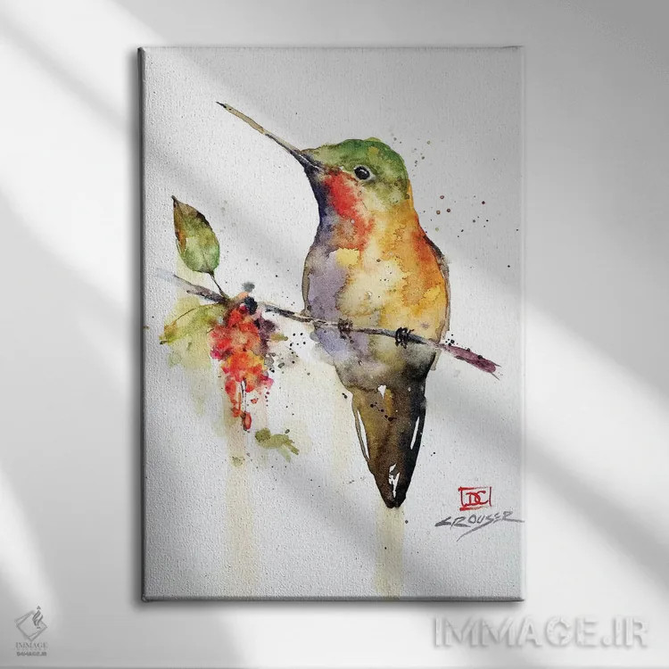 تابلو دکوراتیو مرغ مگس خوار بر شاخه اثر باور کراوزر - نمای روبهرو روی دیوار